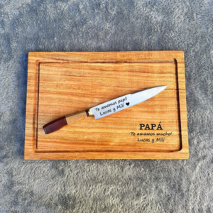 Tabla Paraíso 40×27 + Cuchillo de Acero Inoxidable – Hoja 20 cm